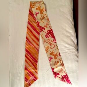 Coach Pink & Orange Horse & Carriage Silk Ponytail/ Handbag Scarf- NWOT